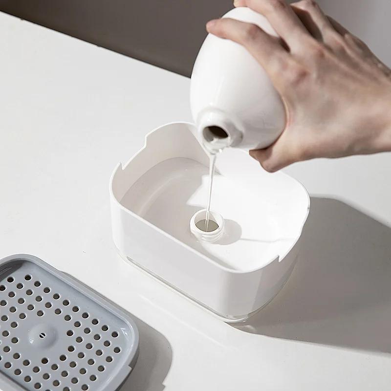 2 in 1 Dispenser di sapone per piatti, dispenser di sapone liquido, contenitore per sapone con porta spugna per cucina, bagno, accessori per il lavaggio
