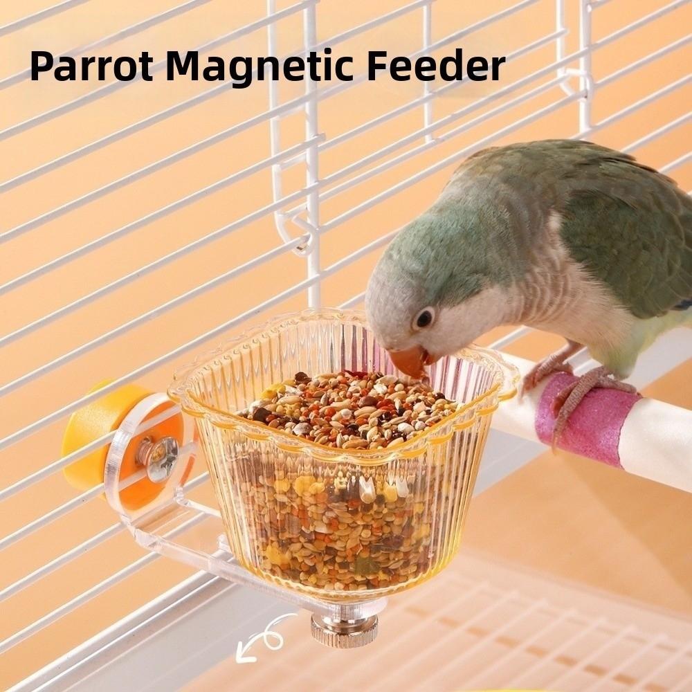 Bird Food Container Transparent Magnetic Bird Feeder Anti-Splash Removable Bird Cage Bowl Anti-Tip Pet Feeder Ledge Drinking