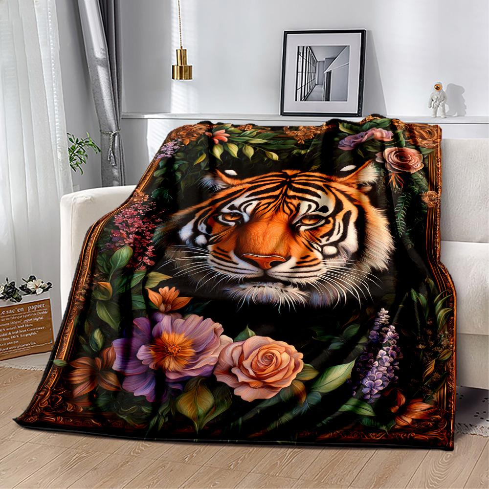 Tiger And Roses Blanket Suitable for Offices, Travel, Living Rooms Also a Good Gift for Friends and Family Suitable for All Seasons.