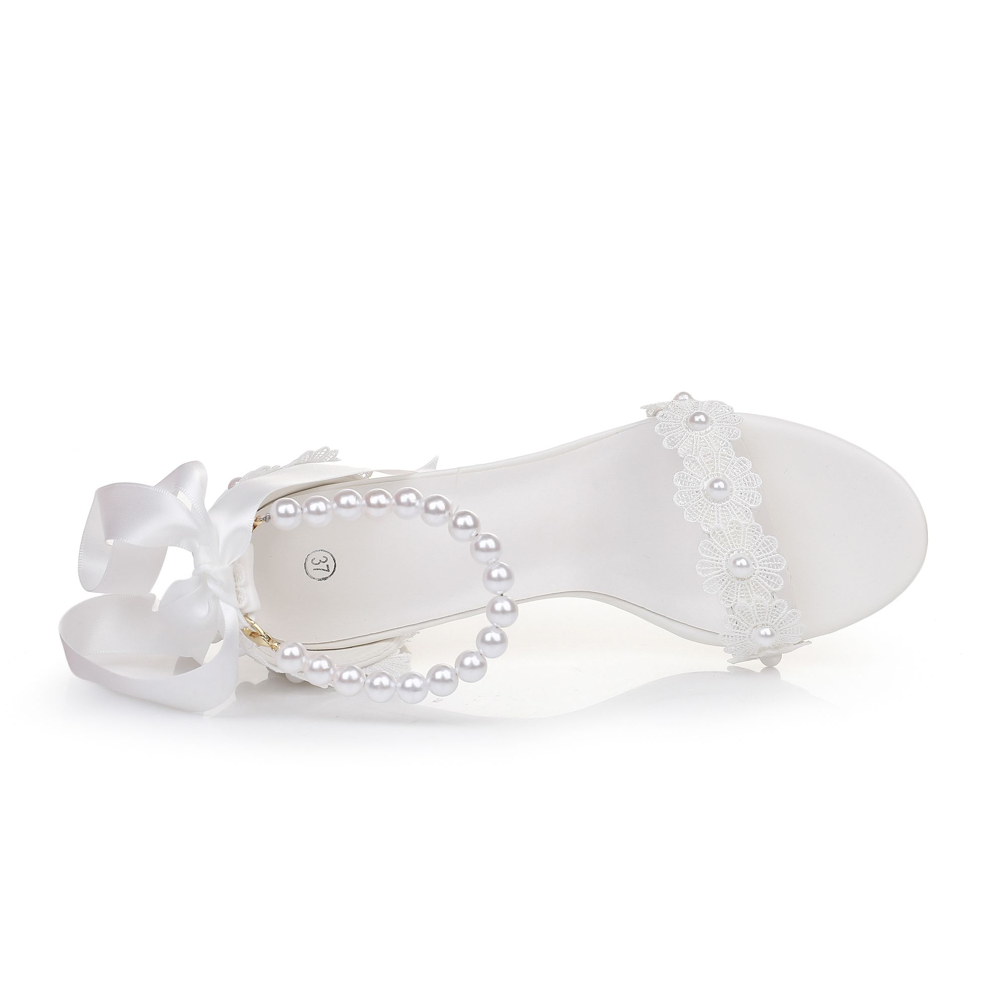 

Crystal Queen Женские белые кружевные свадебные туфли с жемчужными бусинами на высоком каблуке Летние квадратные босоножки с открытым носком и пряжкой на ремешке 43