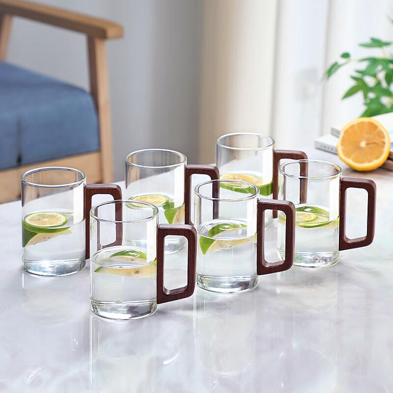 Naijiang Glass Water Cup Set with Wooden Handle
