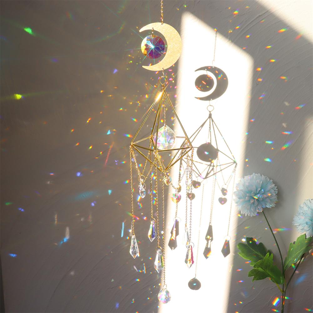 Home Decor Crystal Wind Chime Pendant Hanging Curtain Crystal Sun Catcher Rainbow Star Moon Family Wedding  Window Pendant Craft