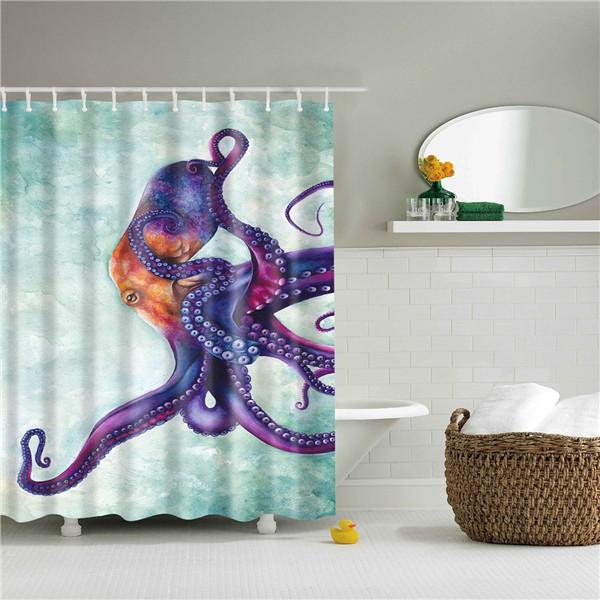 Mediterranean Animals Octopus Bathroom Shower Curtains Frabic Waterproof Polyester Bath Curtain With Hooks