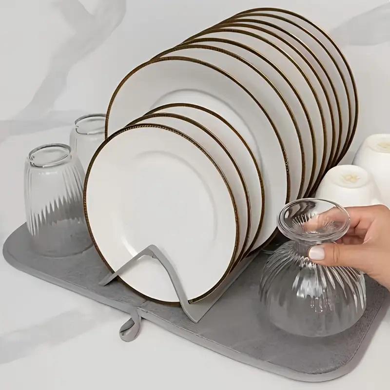 1PC Dish Drying Mats For Kitchen Countertops With Plastic Dish Rack Super Absorbent And Quick Dry Cutlery Rack And Extra Drying Mat