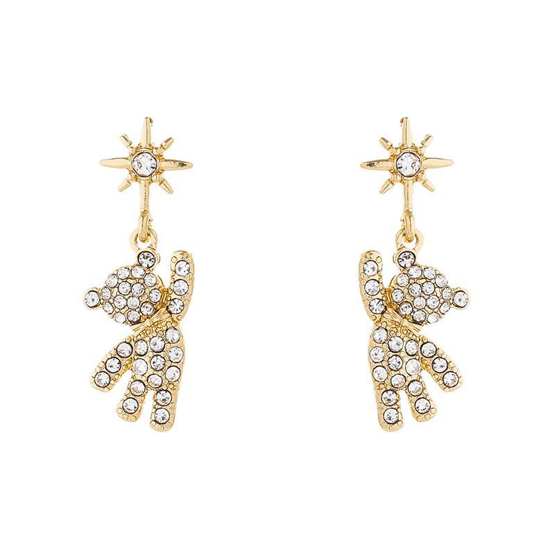 Fashion Commute S925 Silver Needle Diamond Bear Earrings - Fun Christmas Jewelry for Women