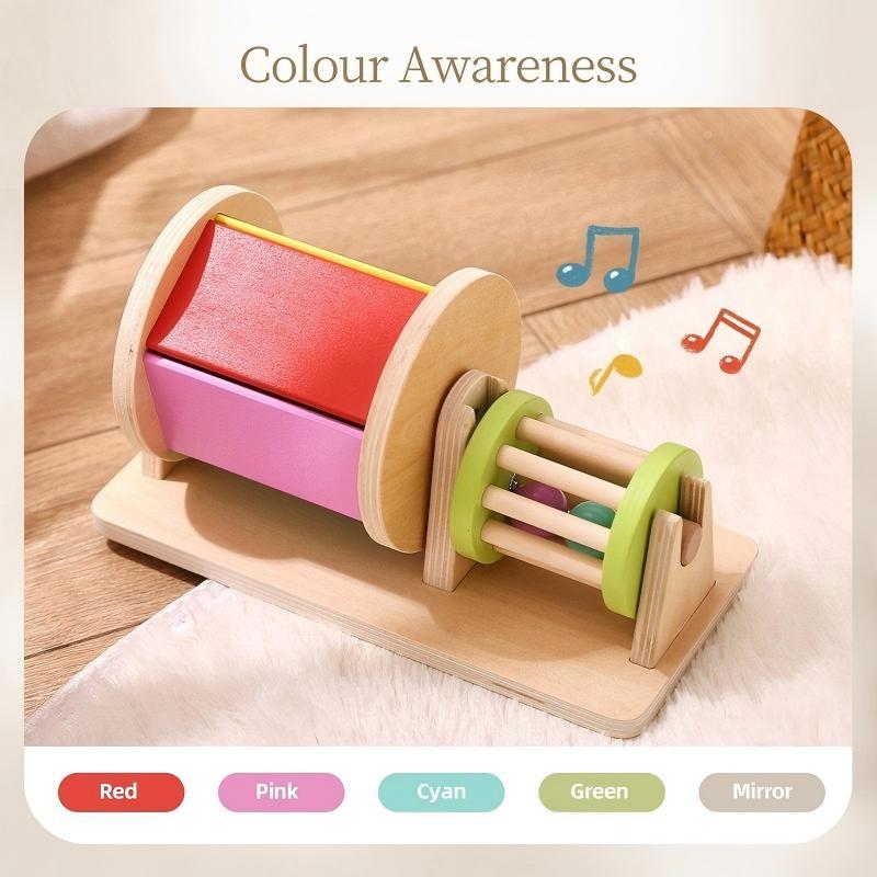 Montessori Infant Wooden Toys Toddler Color Rolling Drum Toy Kids Educational Sensory Toys Baby Birthday Gifts Aged 0-3 Years