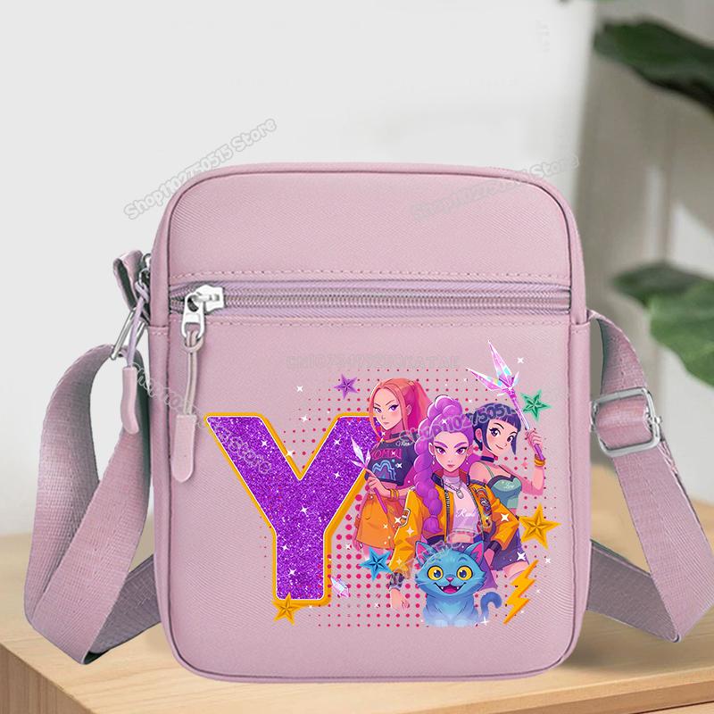 KPop Demon Hunters Letter A-Z Crossbody Bag Women Oxford Cloth Chest Packs Rumi Mira Zoey Girl Phone Shoulder Cartoon Kid Friendly Entertaining Fun