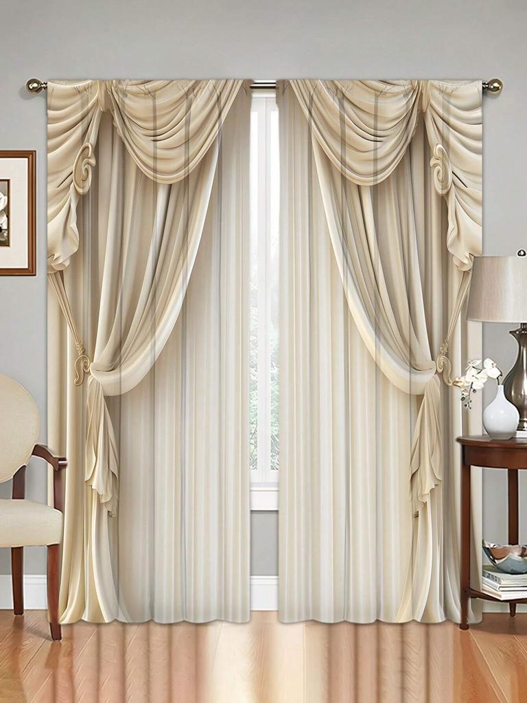 2pcs Digital Printed Curtains With Modern Retro High-Grade Polyester Fiber,Household Decor Pole Top Drapes For All Season