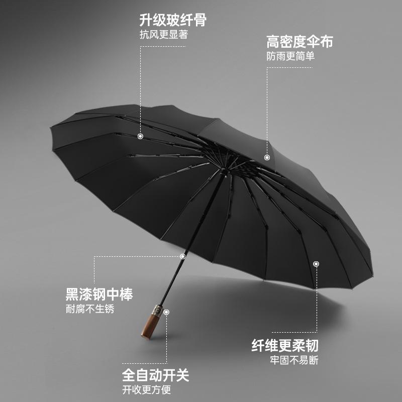 New Three-fold Automatic 16-bone High-density Bumping Cloth Simple Plain Men's Umbrella Umbrella