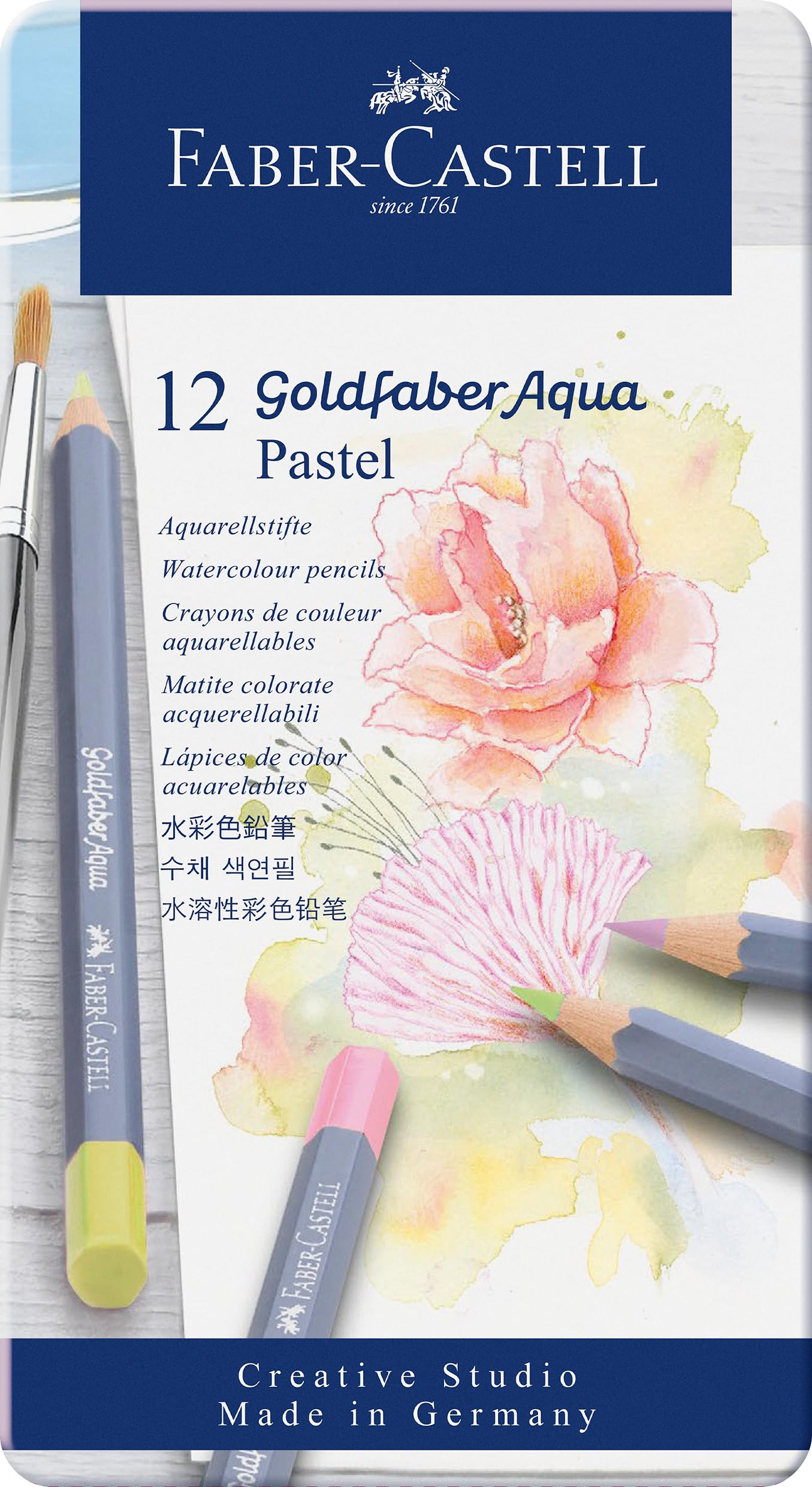 

Goldfaber Aqua Watercolor 12 Pastel Tin Set Japanese Faber-Castell Pencils, Colors, [Official Product]