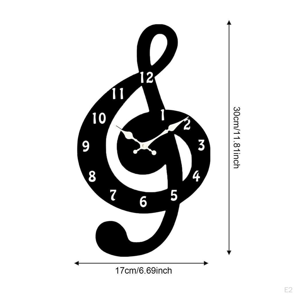Music Wall Clock Decorative Silent Easy Installation Minimalist Cartoon Wood Hanging for Home