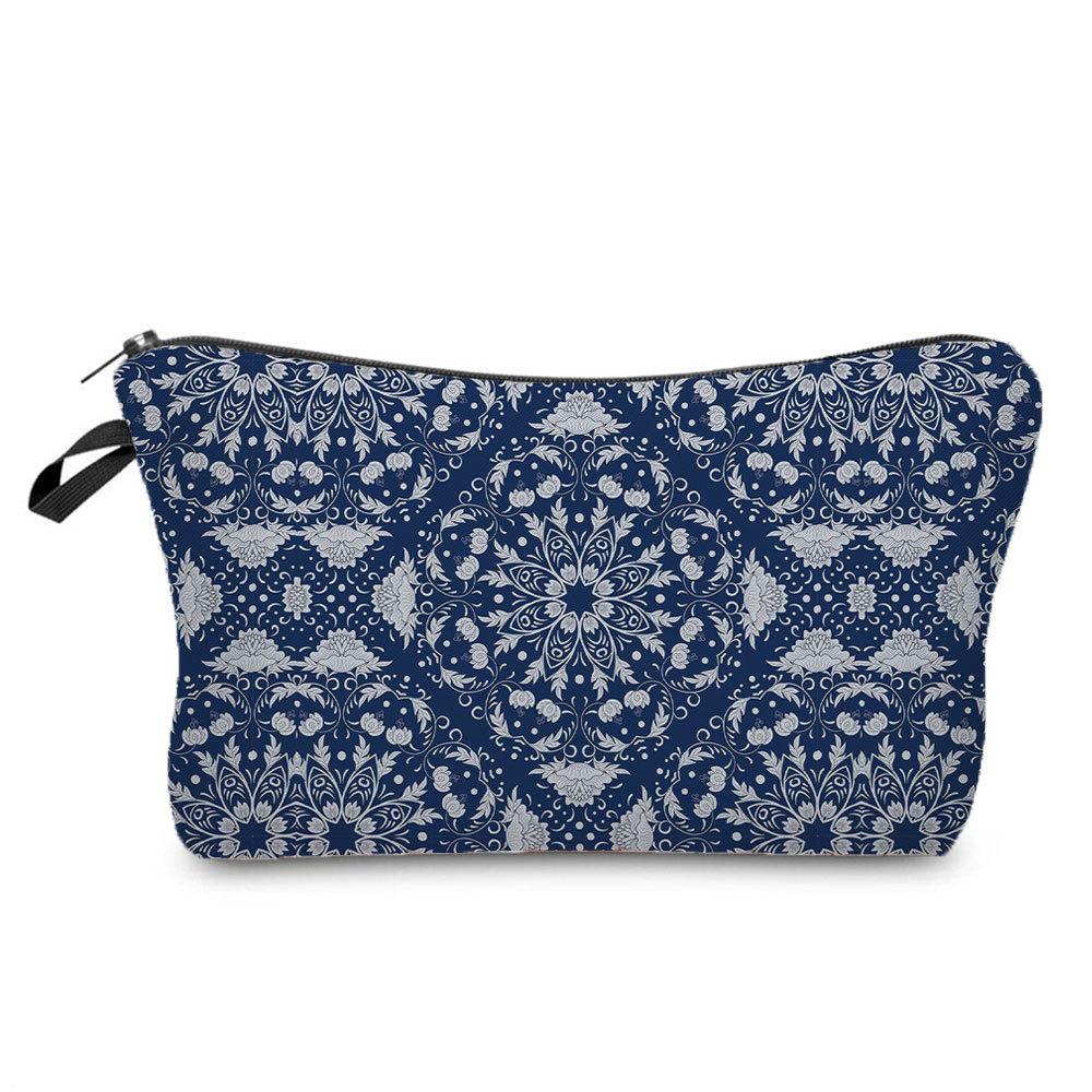 Women Blue and White Porcelain Print Cosmetic Bag Toiletries Organize Travel Storage Case 6701