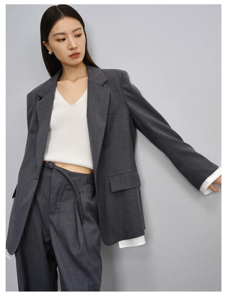 Women's Spring Style Long, Single-Button, Waist-Cinching Blazer: Simple, Fashionable, High-End Jacket