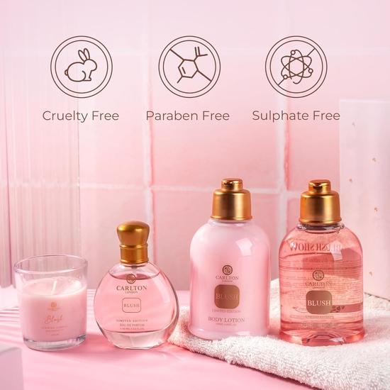 Carlton London Luxury Blush Bath and Body Care Gift Set Hamper for Women Ladies & Girls I Body Wash, Body Lotion, EDP Perfume, Scented Candle