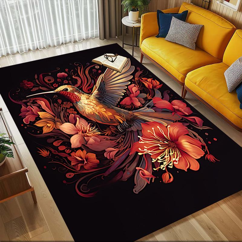 1pc Hummingbird Flowers Themed Rug for Home Decor, Non-slip Office Carpet, Chair mat, Outdoor Mat, Christmas and Halloween gifts-0731016