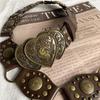 Vintage Bohemian Style Carved Wide Belt with Heart-shaped Buckle and Rivet Details, Versatile Pants Belt Suitable for Daily