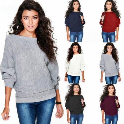 Herbst Winter Frauen Pullover Mode Lose Fledermaus Ärmel Stricken Casual Einfarbig Gestrickte Pullover
