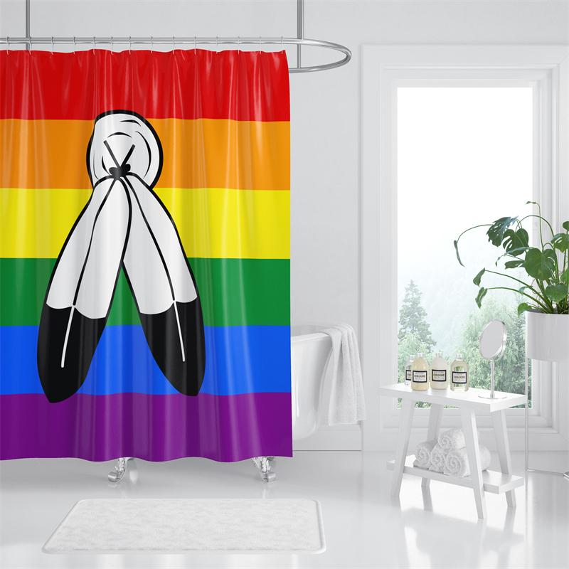 Dunika Chen Aertemisi Two Spirit Flag Pride Rainbow Lgbt Shower Curtain Set With Grommets And Hooks For Bathroom Decor