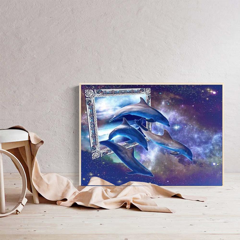 Diamond Painting Kit Full Square Round Drill Starry Dolphin DIY Cross Stitch Home Decor