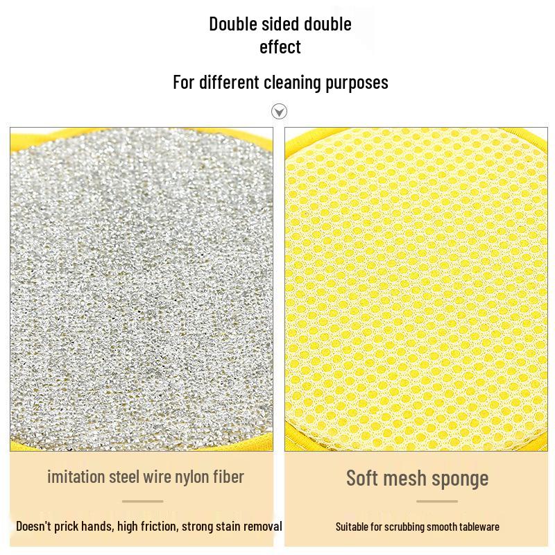 Double-Sided Kitchen Sponge and Scouring Pad Dish Scrubber, Non-Stick Oil Cleaning Cloth