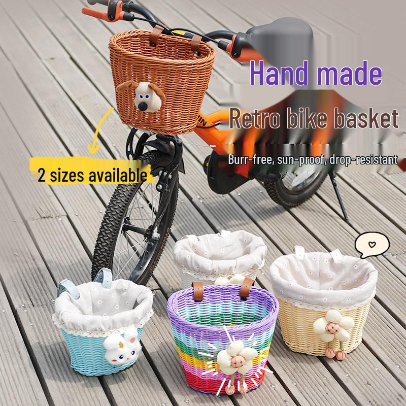 Retro Woven Front Basket for Children's Bicycles, Scooters, or Doll Strollers
