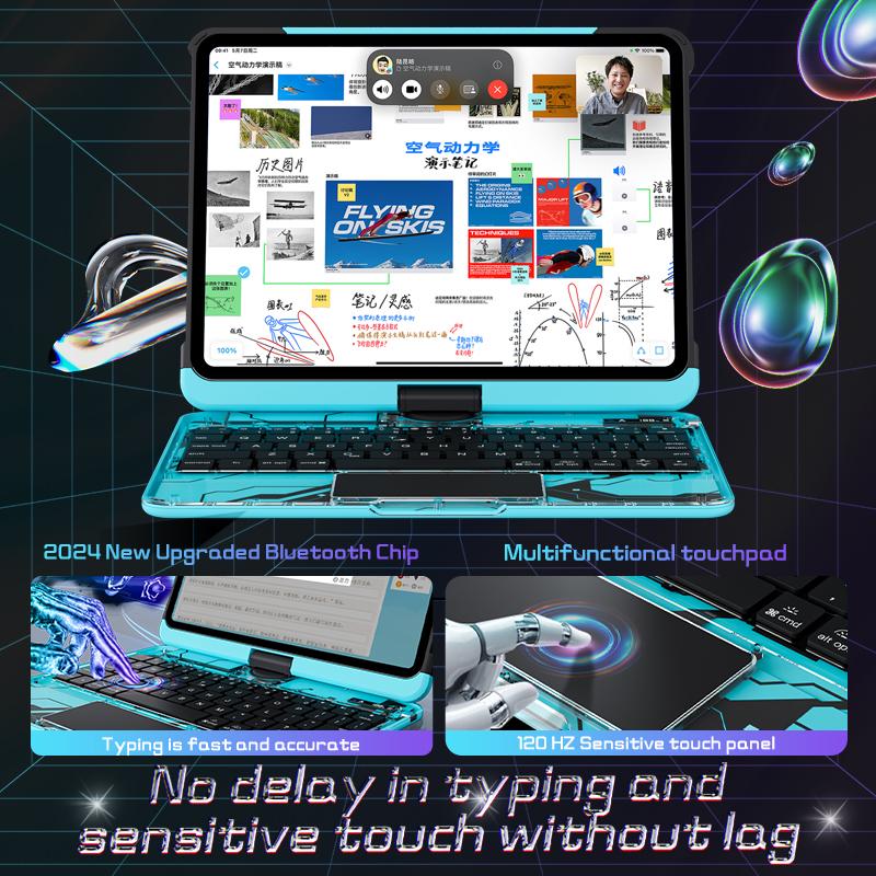 2025 Newest Y2K Transparent Keyboard case for iPad 11 Inch 360 Degree Rotation with Pencil Magnetic Charging for iPad Air 6th