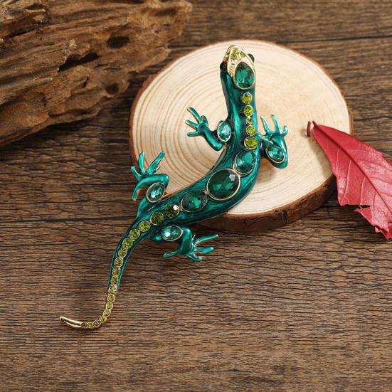 Vintage Reptile-shaped Brooch Exquisite Faux Crystal Pin Animal Shape Men Clothes Badge