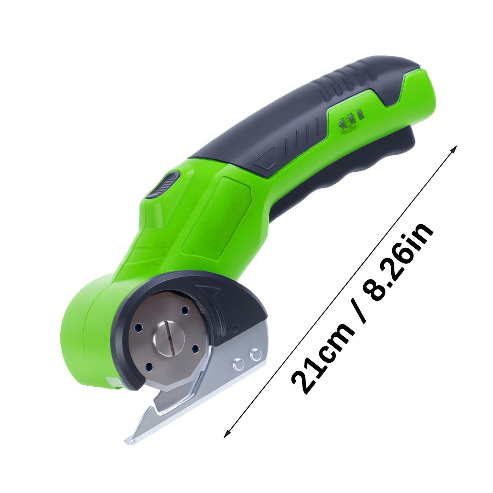 

Heavy Duty Electric Scissors With Safety On Off Rechargeable LED Lightweight Tool For Fabric Plastic Box Carpet Trimming зелений