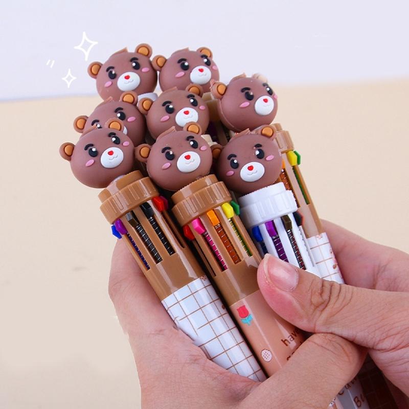 Lovely Bear Ballpoint Pen 10 In 1 Retractable Ballpoint Pen Office School Supplies 0.5mm Multicoloured Pen for Student