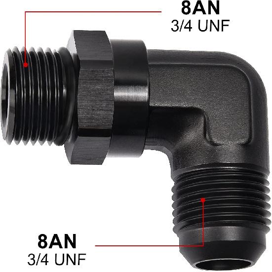EVIL ENERGY 8AN Flare to 8AN ORB Male Swivel Adapter Fitting 90 Degree Black