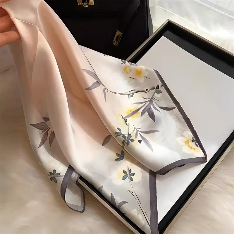 2025 Fashion 100% Real Silk Scarf 70cm Square Bandelet Women's Silk Temperament Small Scarf Neck Decorative Wrap Printed Scarves
