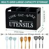 Kitchen Utensil Rack with Three Compartments Rustic Wooden Storage Box Vintage Tableware Farmhouse Dish Cabinet Forks Spoo