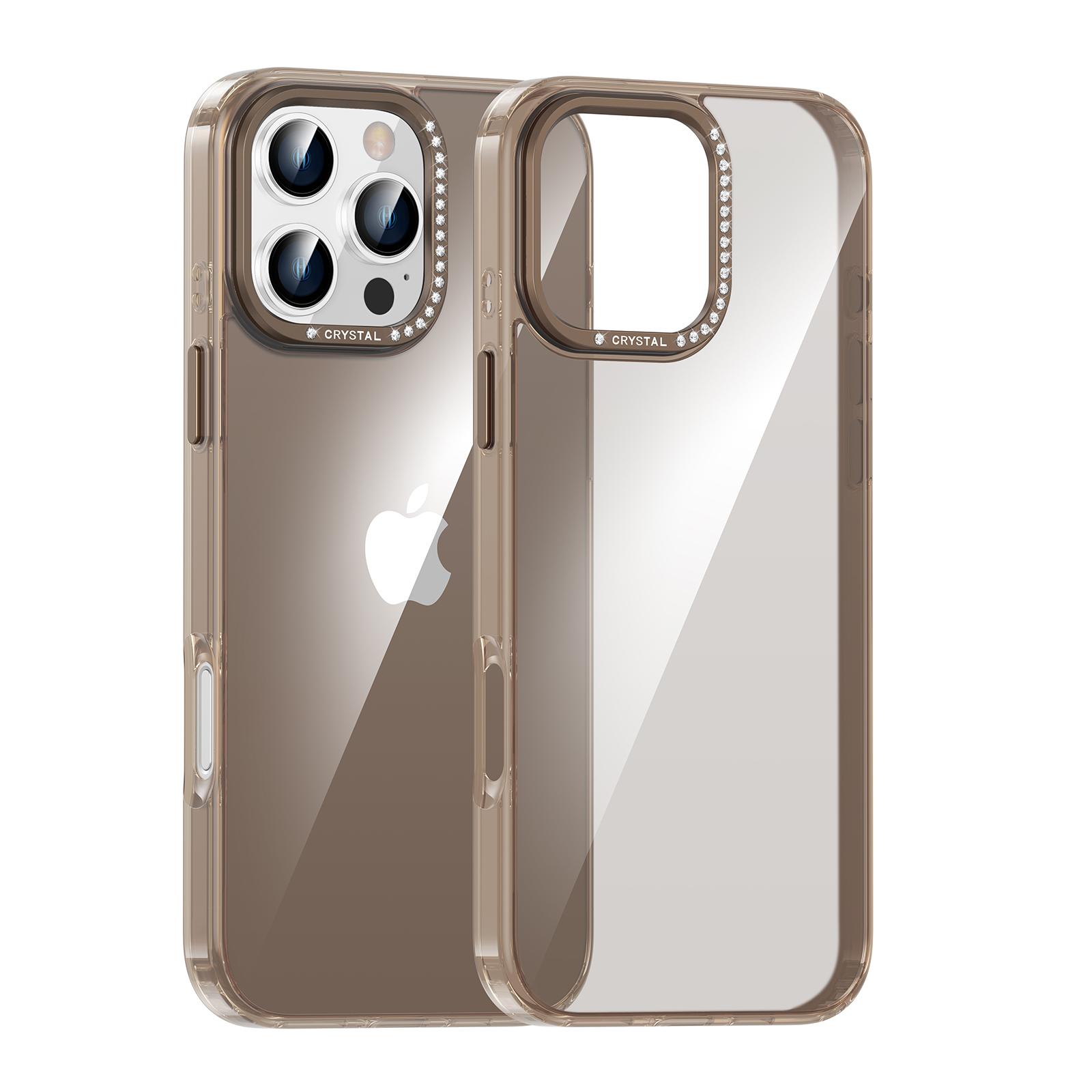 

For iPhone 16 and 16 Pro Plus Max Case Clear Crystal Anti-Fingerprint Shinny Metal Diamond-encrusted Lens Frame Protection Cover Pc + tpu&iPhone 16 Plus золотий