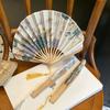 Woman Men Silk Flower Folding Fan Portable Retro Shell Fan Hand Fold Fan  Living Room Cabinet Decor