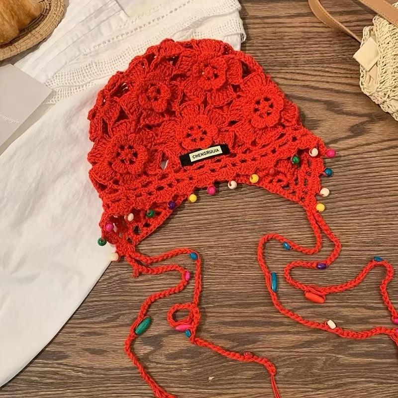 Handmade Hats Stacked Thin New Woven Hollow Retro Knitted Literary Bag Head Wool Hat Women
