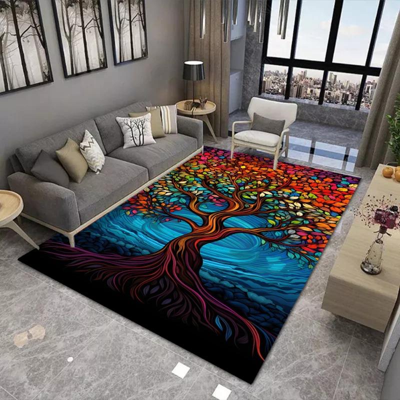 Colorful Tree Printing Large Area Rug Non-Slip Wear-resistant Carpet for Living Room Bedroom Soft Floor Mat Home Decor Fashion