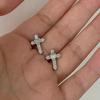 Gothic Punk Rhinestones Cross Stud Earrings for Women Men Personality Hip-Hop Heart Crystal Earrings Statement Jewelry Gifts