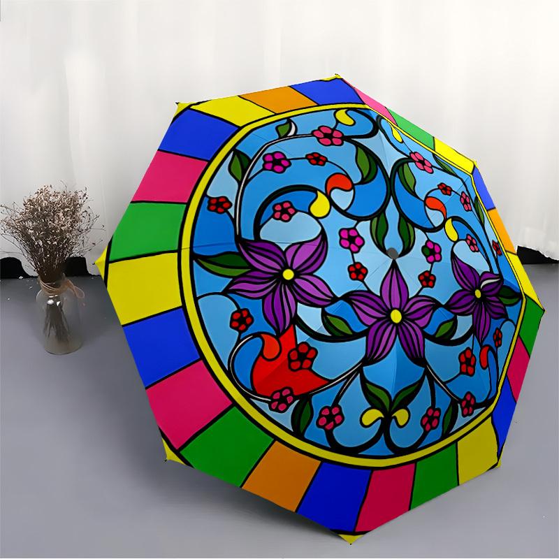 1PC Floral Mandala Design Folding Umbrella with 8 Frames, Automatic Open, Durable Frame, Quality Craftsmanship yy250912148