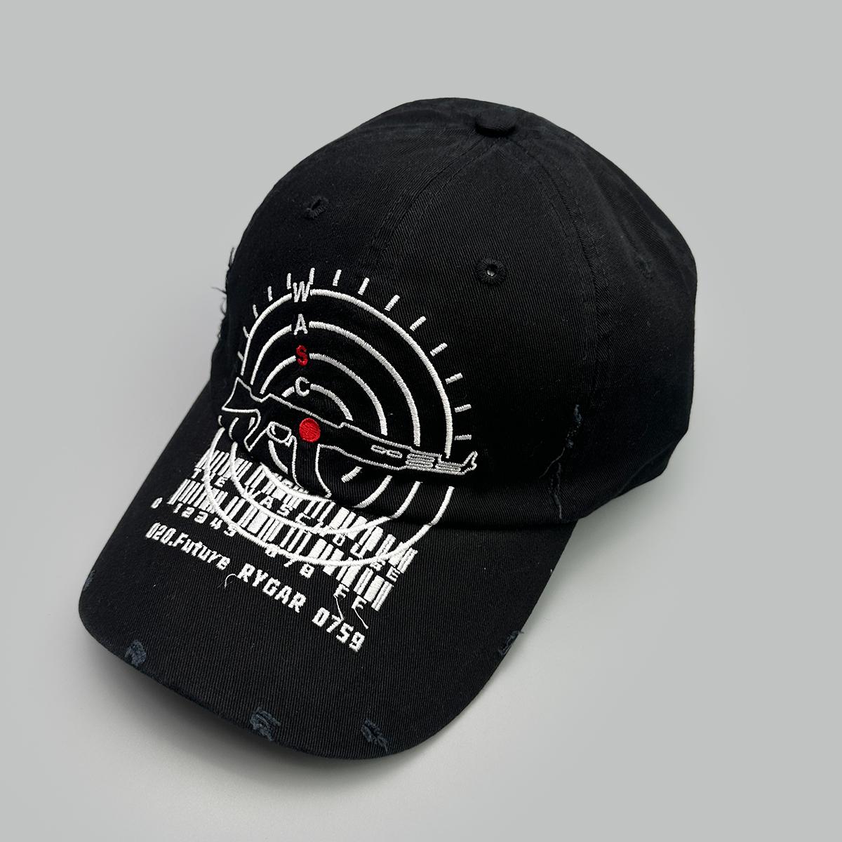 Bull's-Eye Kreuzstickerei Baseballkappen Neue Unisex Gebrochener Stil Sonnenschutz Persönlich Vielseitig Street Fashion Hip Hop Schirmmützen 52-60cm black