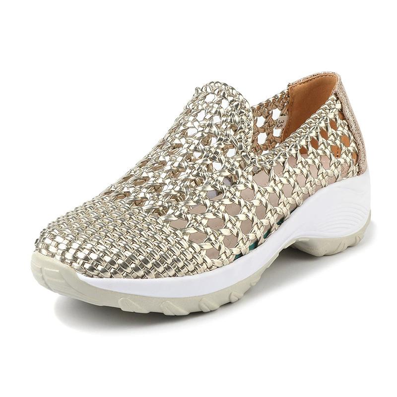 Fashion GKTINOO 2025 Summer Hollow Woven Breathable Shoes Women Sandals Thick Soled Wedges Genuine Leather Shoes Summer Platform Sandals