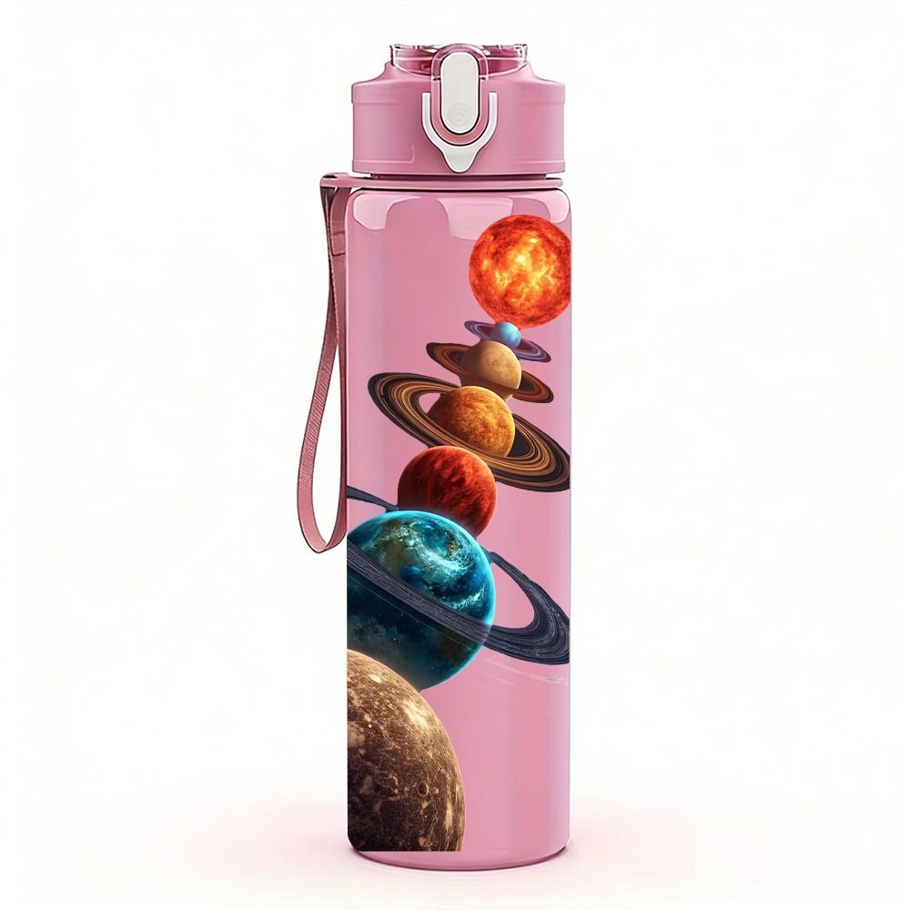 1PC Planet Rocket Space Cosmic Print 750ml Color Plastic Sports Water Bottle Leakproof Flip Straw Lid Suitable for Sports Office Home Use