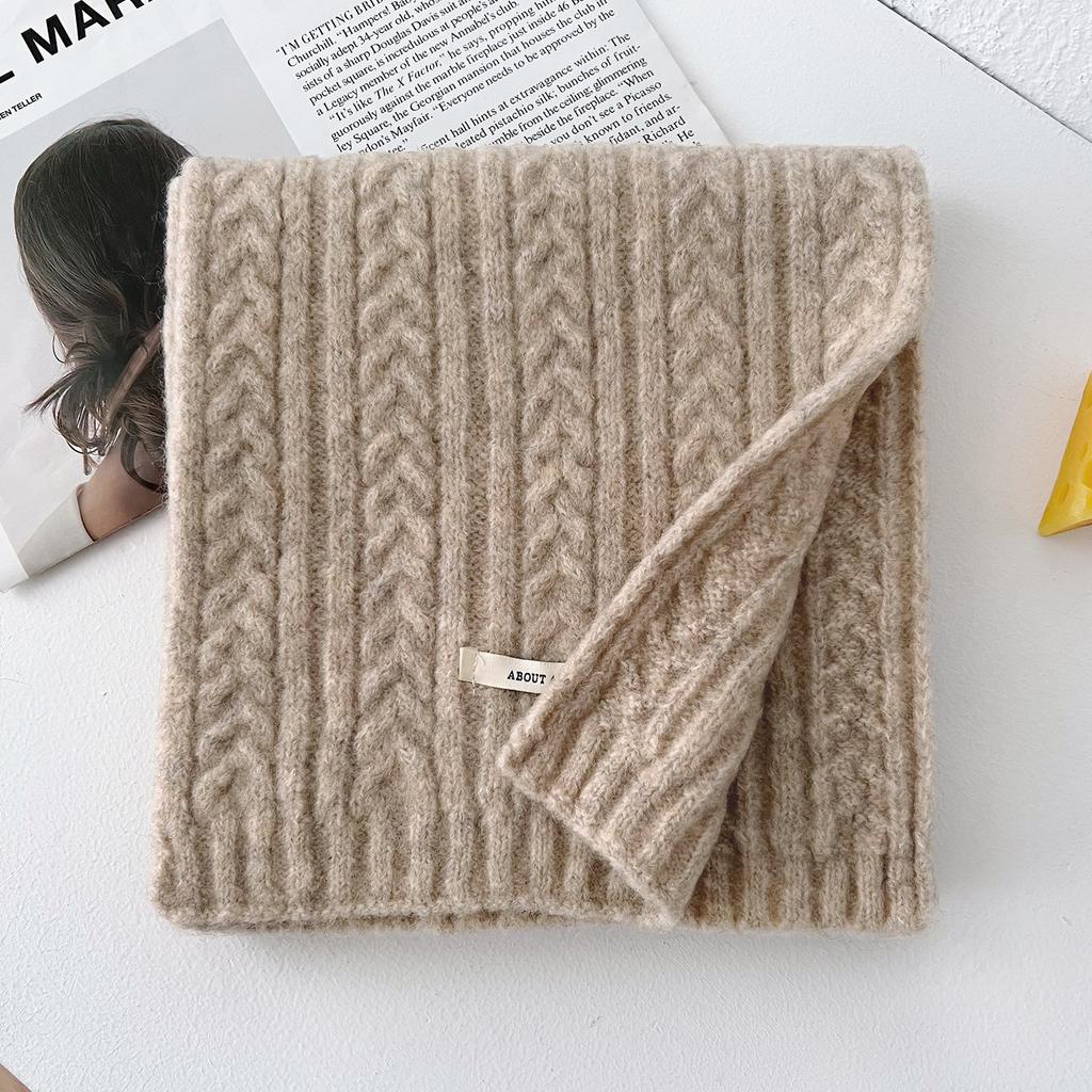 Premium Sense Simple Solid Color Including Scarf Women's Autumn and Winter Korean Atmosphere Warm Thick Knitted Versatile Scarf