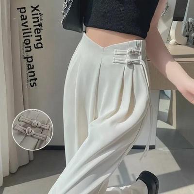 2024 Damen Frühling/Herbst Chinesischen Stil Weiß Weite Bein Anzug Hosen