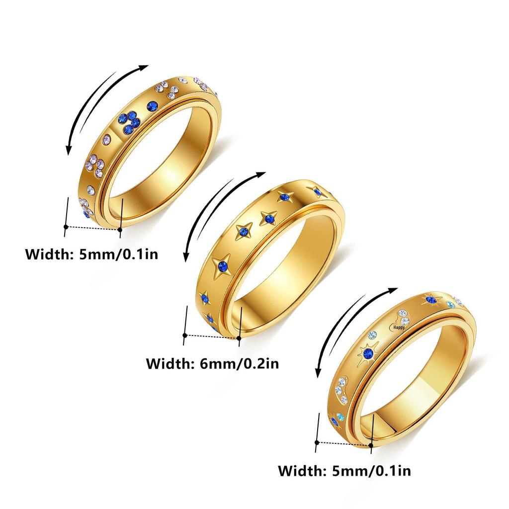 Europäisches und Amerikanisches Stern Sonne Schmetterling Strass Edelstahl Damen Ring Set