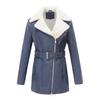 Long-sleeved plus velvet leather jacket women's lapel double-headed zipper belt warm jacket