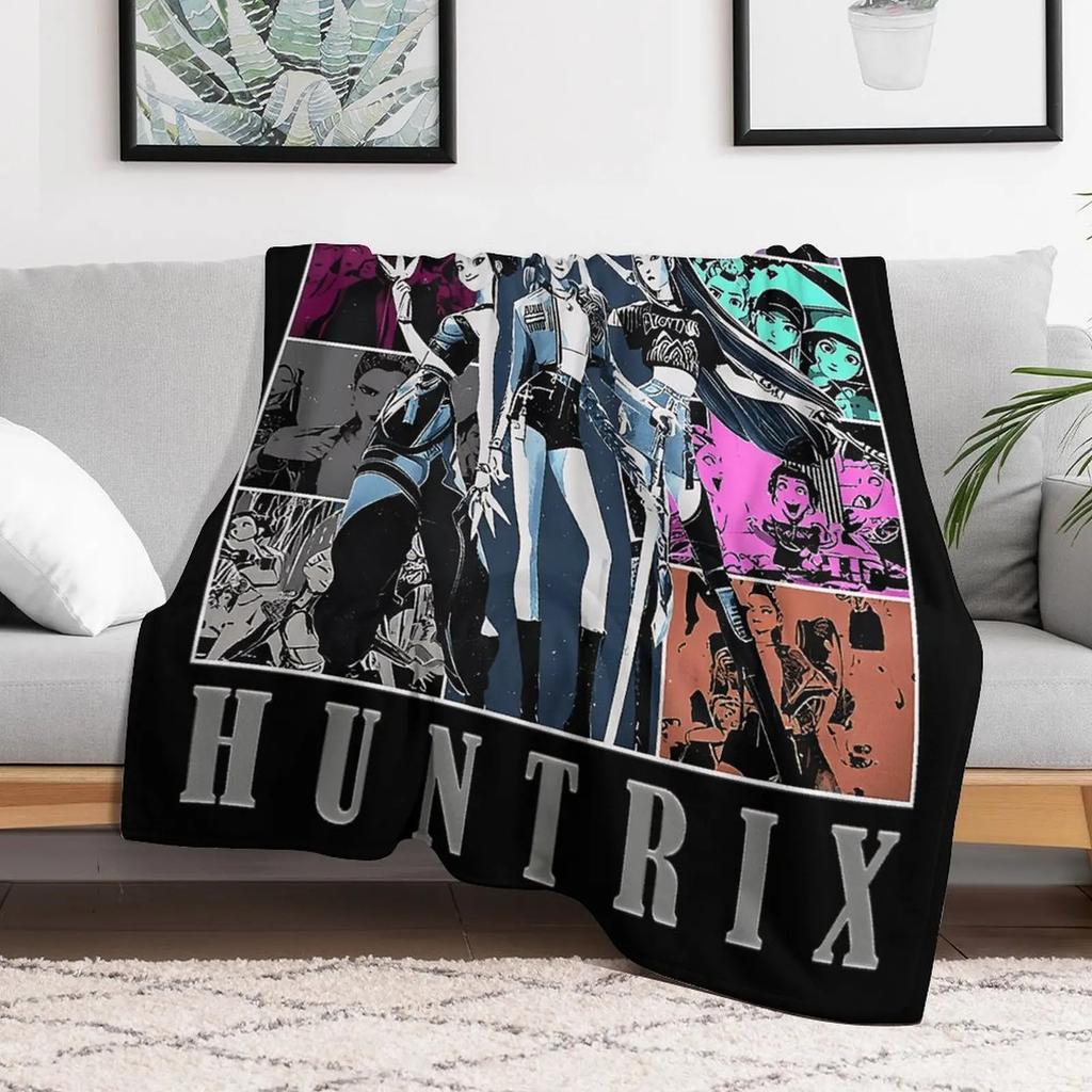 Black Cool KPop Devil Hunter Anime Flannel Blanket Soft and Warm Portable Home Travel Camping Sofa Picnic Soft and Comfortable D