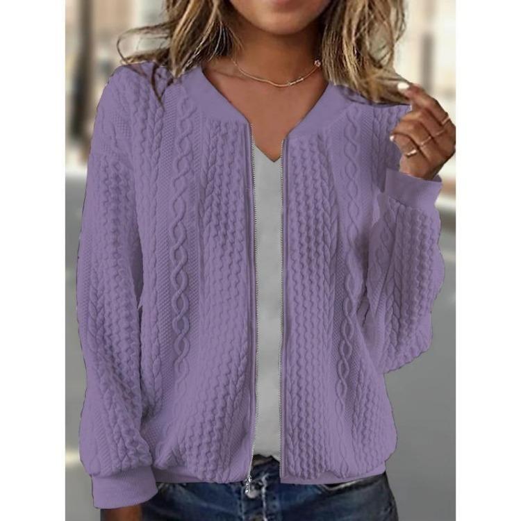 2024 Autumn Winter Women Fashion Solid Color Zipper Pilot Jacket Casual Long Sleeve Sweater Coat Outerwear