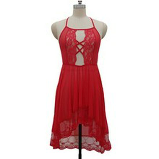 European & American Temptation Mesh Heart Camisole Nightdress Sexy Lingerie Set for Women