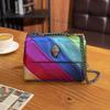 Stylish Colorful Rainbow Patchwork Shoulder Bag With Chain Strap For Women