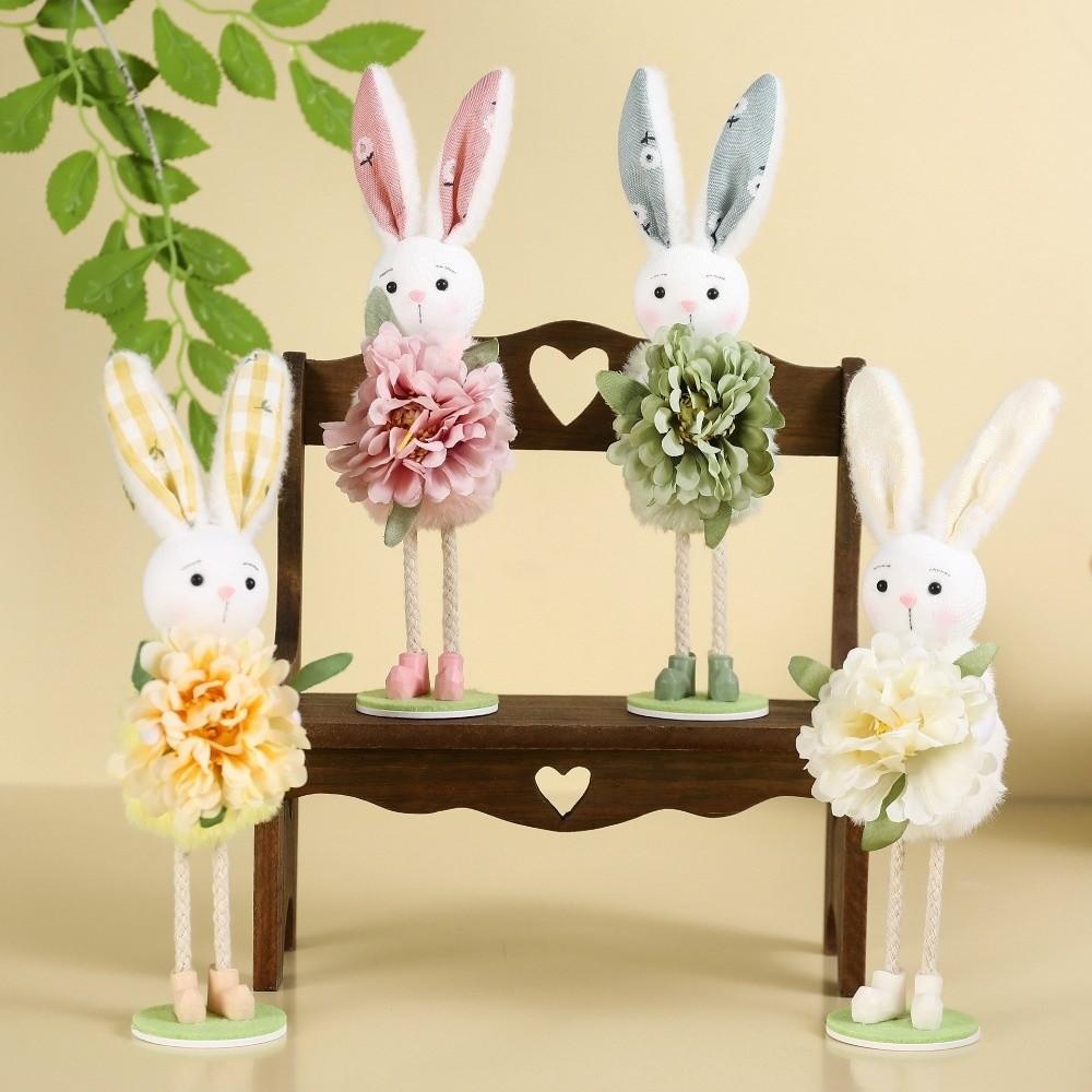 Standing Flower Rabbit Figurine Cute Bunny Doll Figures Easter Bunny Ornament  Kids Gifts